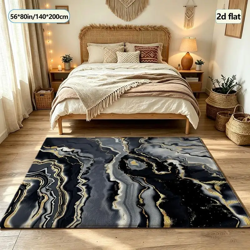 Dark Gray Agate Marble Gold Pattern Carpet Floor Luxury Stone Pattern Home Decoration Living Room Bedroom Carpet