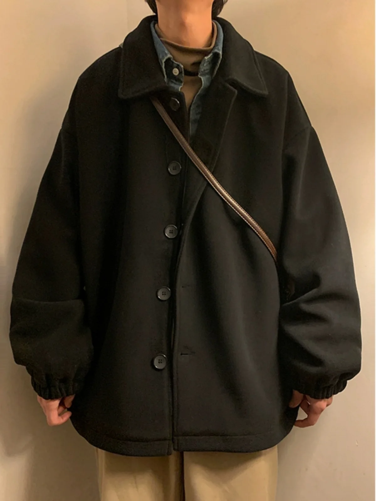 

Корейское мужское шерстяное пальто-куртка черного цвета для весны и осени, модное, для зрелых и стильных мужчин, повседневное, популярное.