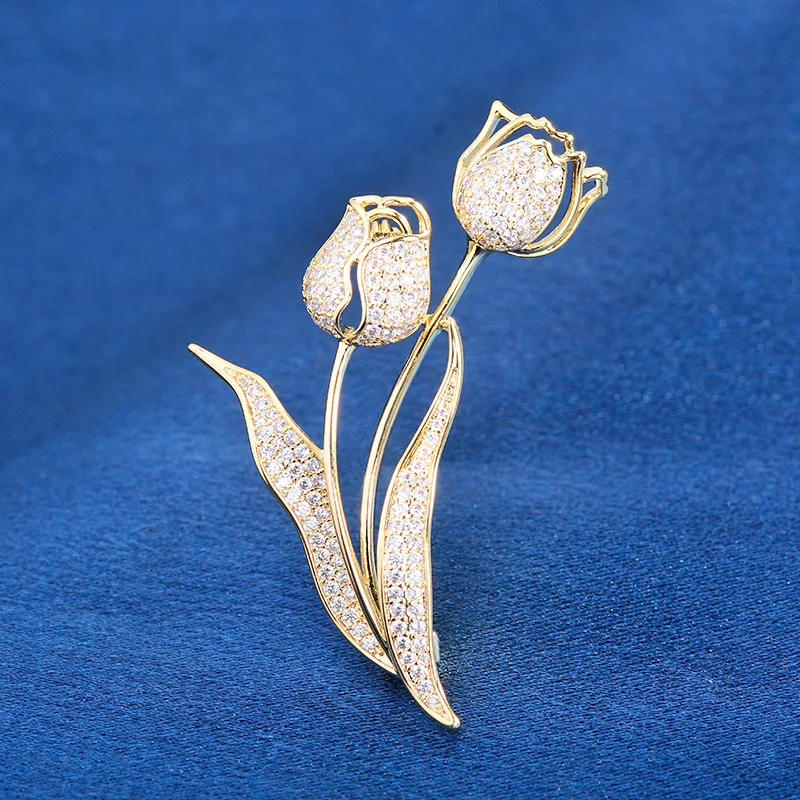 

2024 New Luxury Micro-inlaid Zircon Tulip Women's Brooches Temperament Elegant Corsage Clothing Fashion Accessories Pins