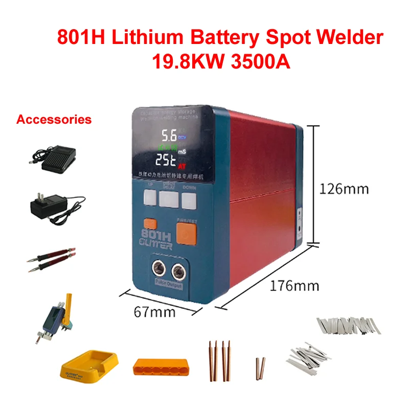 

801H Lithium Battery Spot Welder 19.8KW 3500A 238J Capacitor Inverter Energy Storage Pulse Handheld Welding Machine Spot Weld