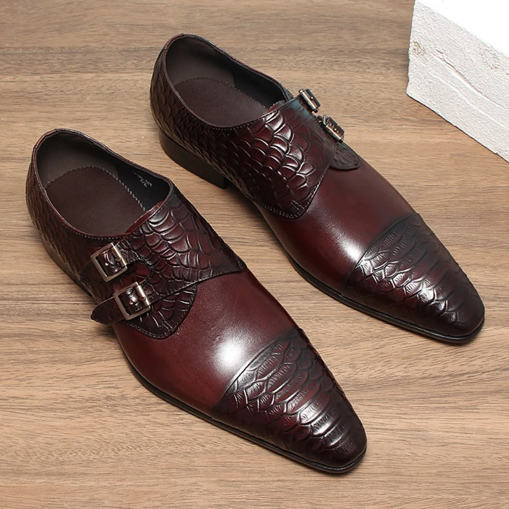 Classic Retro Dress Men's Monk Leather Shoes with Pointed Toe Buckle Business Office Wedding Comfortable Men's Oxfords Shoes