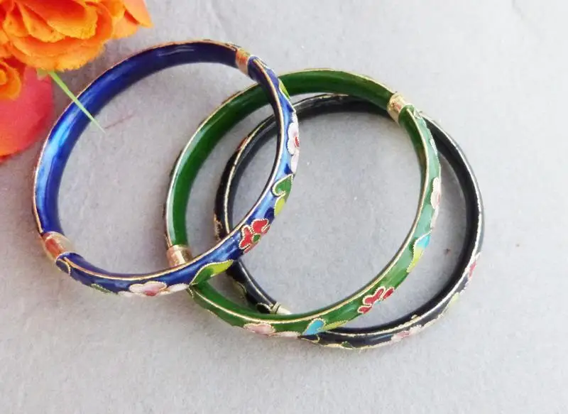 

3Pcs Stunning Chinese Handmade Cloisonne Enamel Cuff Bracelet Bangle