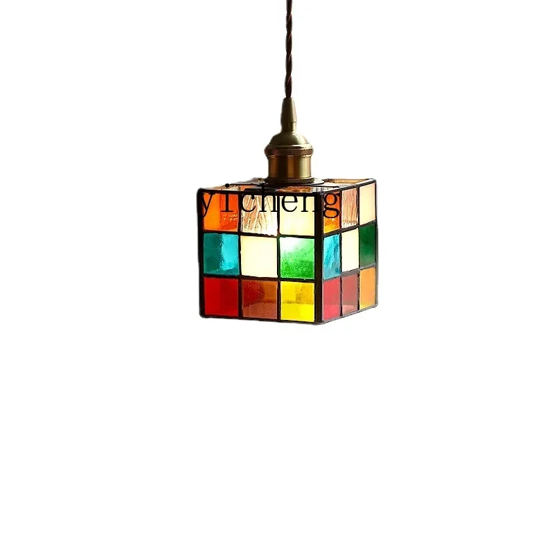 ZK Color Handmade Glass Chandelier Window Bay Window Personalized Creative Cube Small Droplight