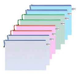 Bolsa de malla con cremallera para documentos, bolsa impermeable con cremallera para carpetas de archivos A4, suministros de oficina y escuela, estuche para lápices, bolsas de almacenamiento, 12 piezas