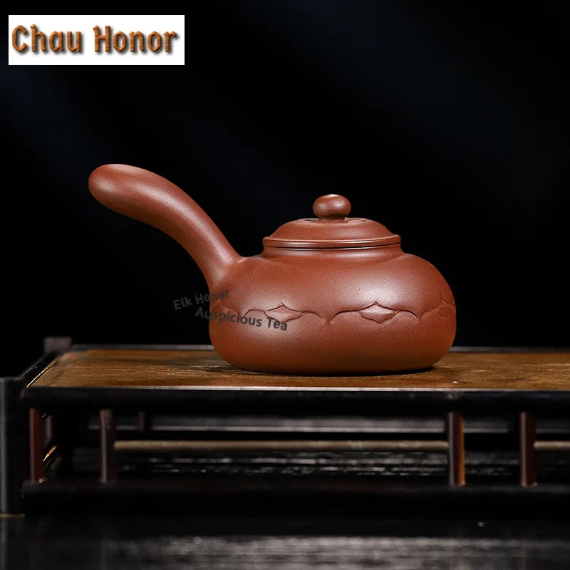 210ml Retro Yixing Purple Clay Teapots Handmade Tang Feather Pot Raw Ore Mud Kettle With Infuser Chinese Zisha Tea Set Cafes