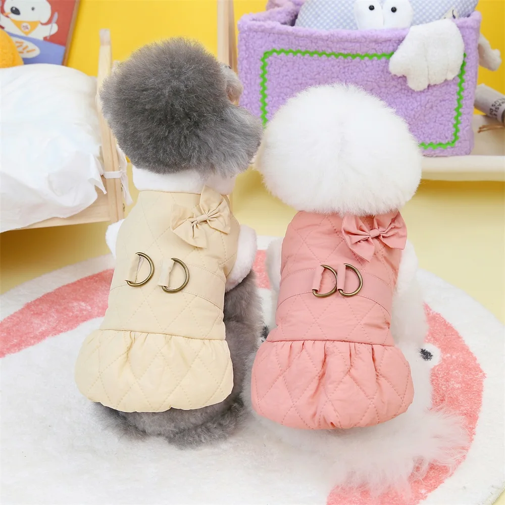 Pet Apparel Cat Dog Autumn Winter Thickness Warm Bow Princess Dress Suitable for Small Medium Dog Costume