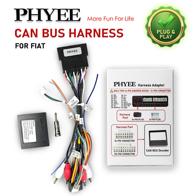 

Mini-ISO Harness CAN Bus Decoder for Fiat 500 2007-2015, Panda 169, Doblo Punto Ducato, SWC Retention, P&P 16Pin Android Adapter