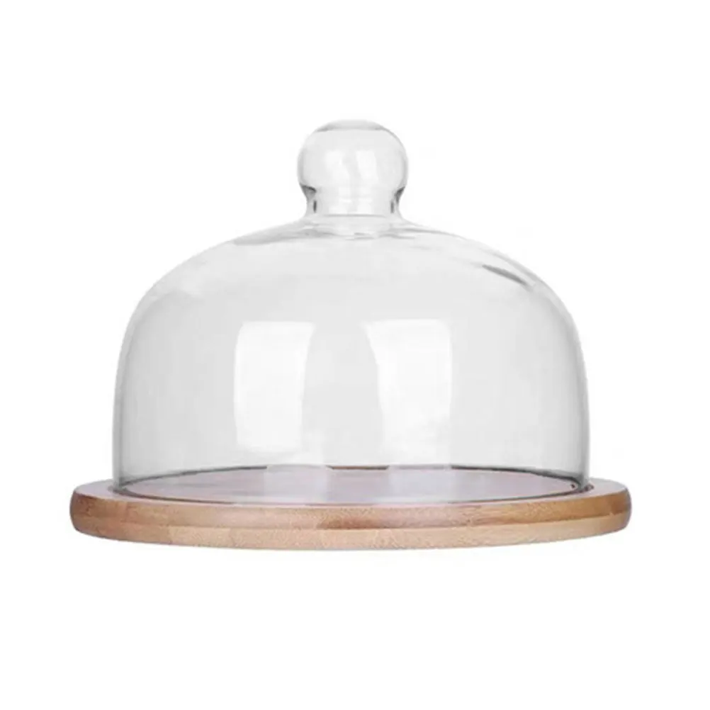 

Dessert Display Plate Covered Small Wood Pastry Lid Cake Dome Presentation Transparent Glass Cover Fruit Tray Display Tray