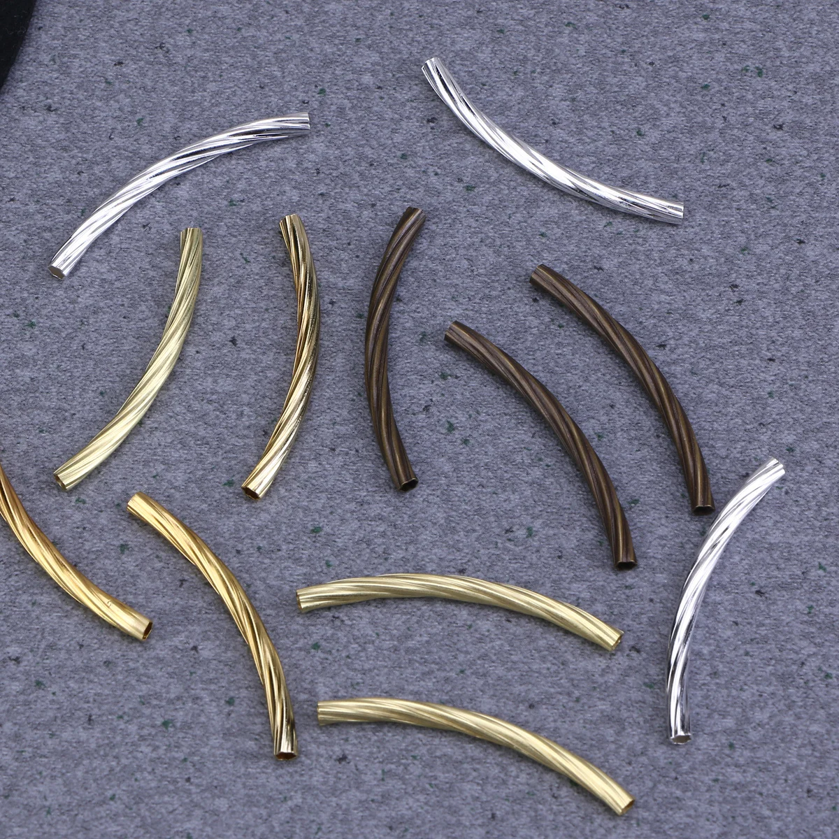 

200pcs Copper Bent Tube Charms Hollow Diy Jewelry Making Components For Necklace Bracelet Keychain Spacer Beads Thread Craft