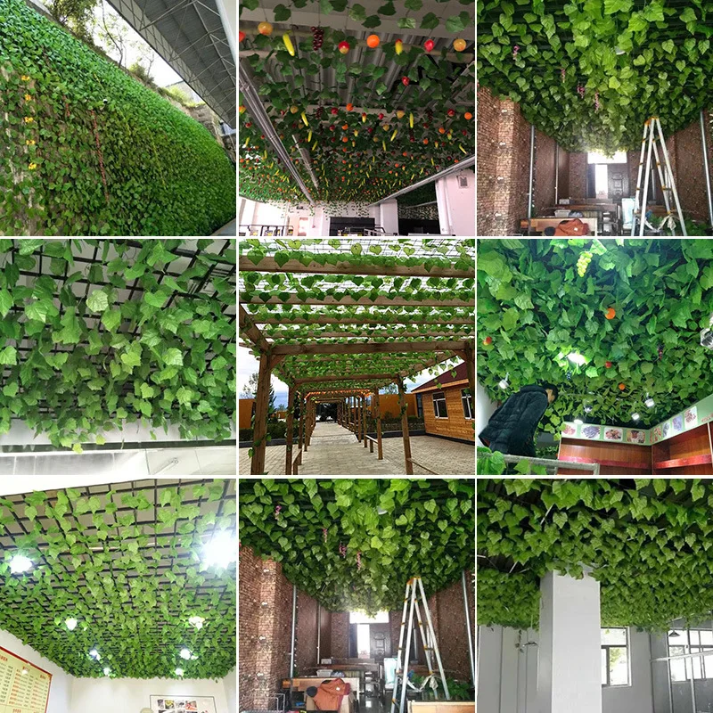 6PC Artificial Green Rattan Garland Plant Foliage Home Decor Rattan String Wall Decoration Fake Hanging Vine Leaf Ivy