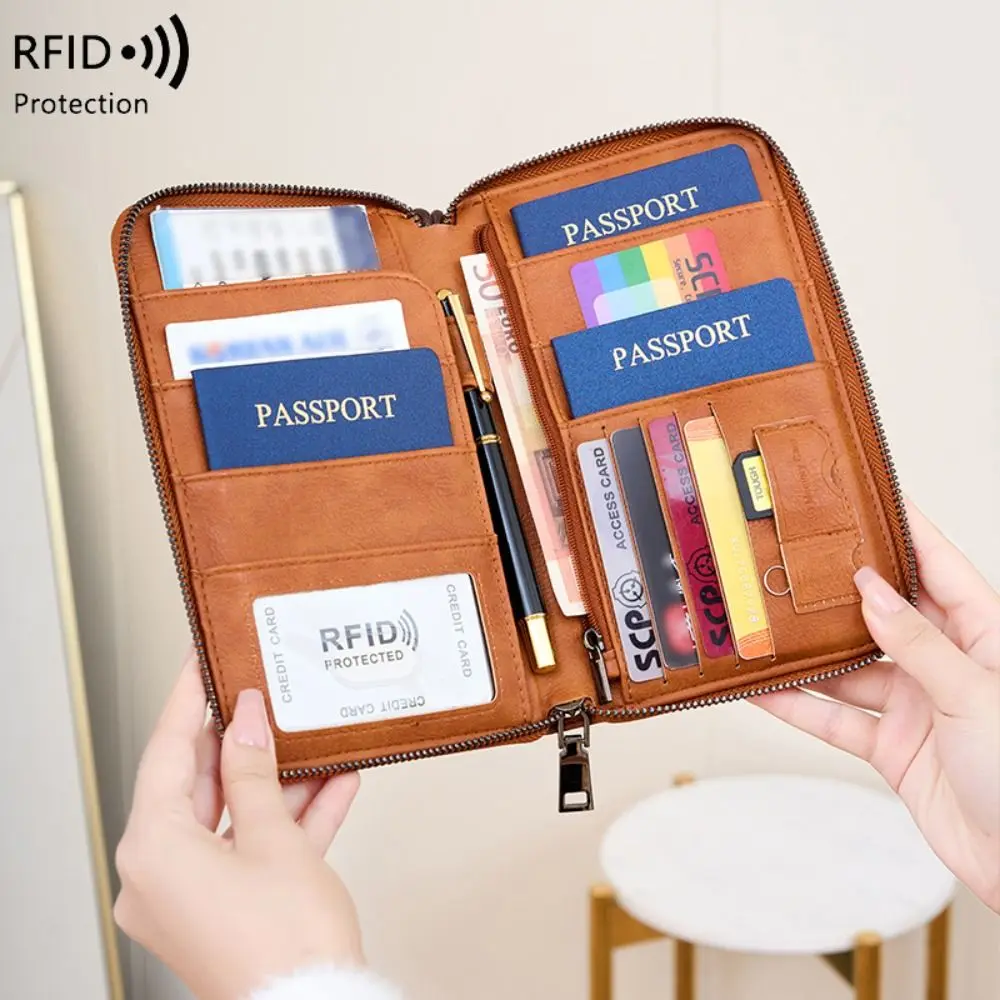Portefeuille porte-passeport en cuir PU avec blocage RFID, antivol, résistant à l'usure, grande capacité, sac de voyage pour documents