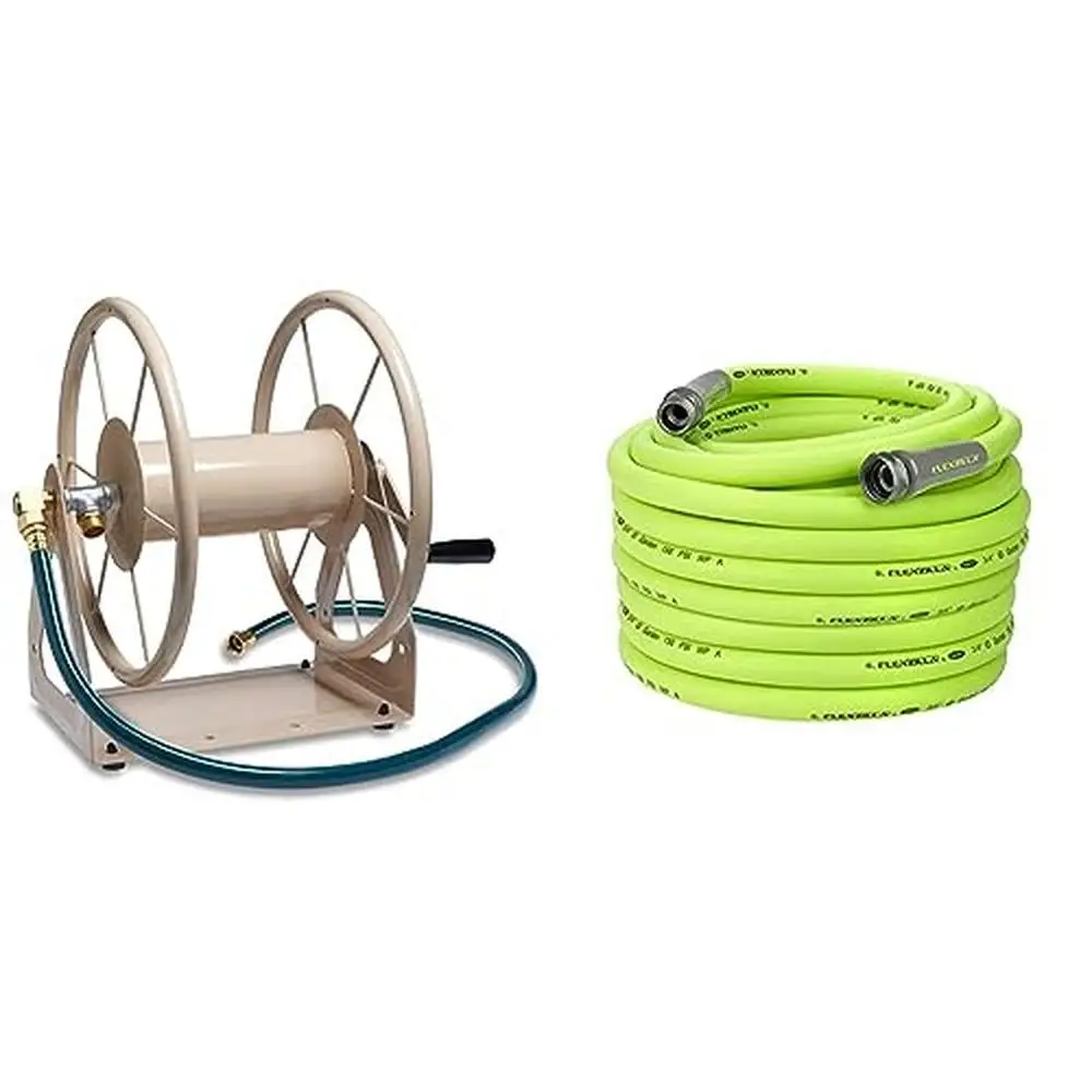 Flexzilla 5/8-inch Lightweight Flexible Garden Hose  Industrial Grade Hose Reel Kit Holds 200ft Hose & Includes 5ft Leader Hose