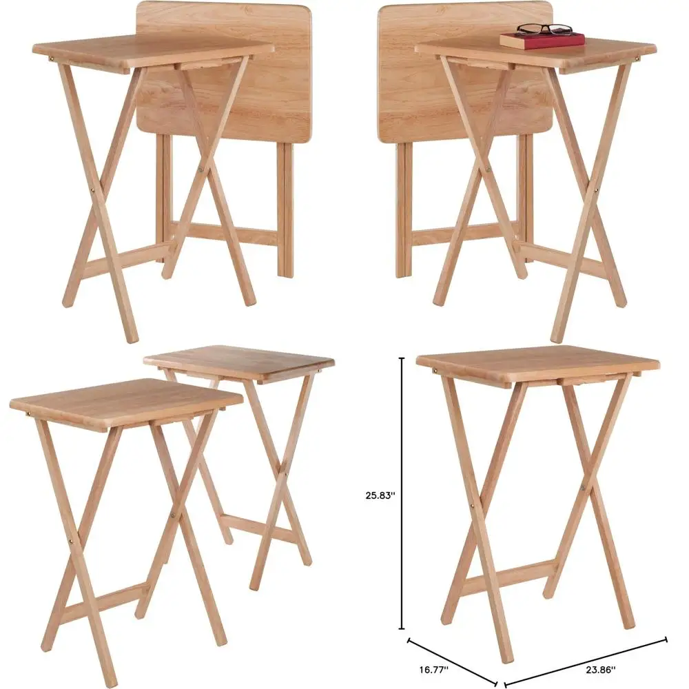 

Collapsible Wooden Snack Tables: Rectangular Folding Tray Tables for Snacks, Drinks, Books, and More