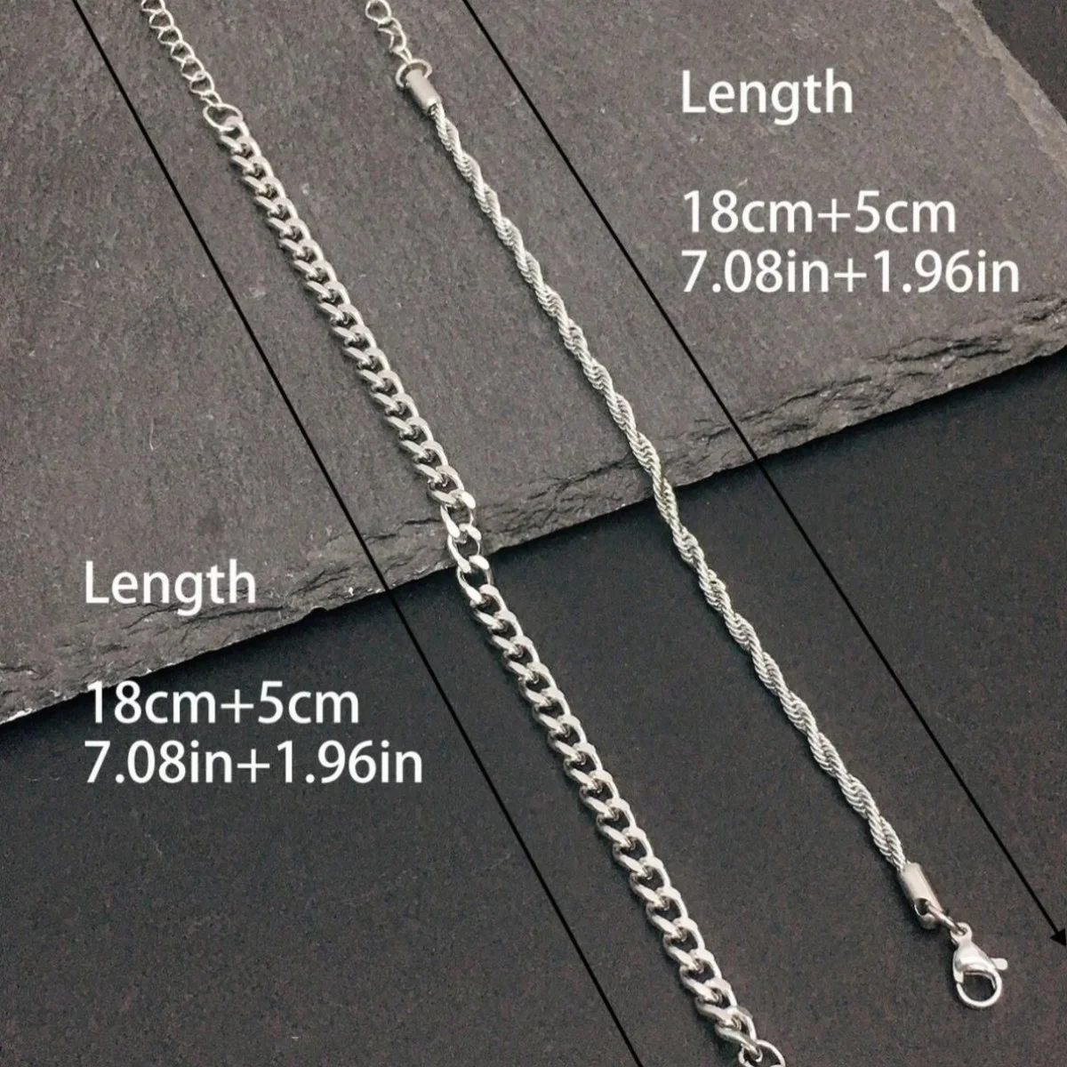 2pcs Men's Chain Bracelets,Stainless Steel Silvery Golden Black Color Twist Rope Chain Wristband,Trendy Cuban Link Chains Gift image 4