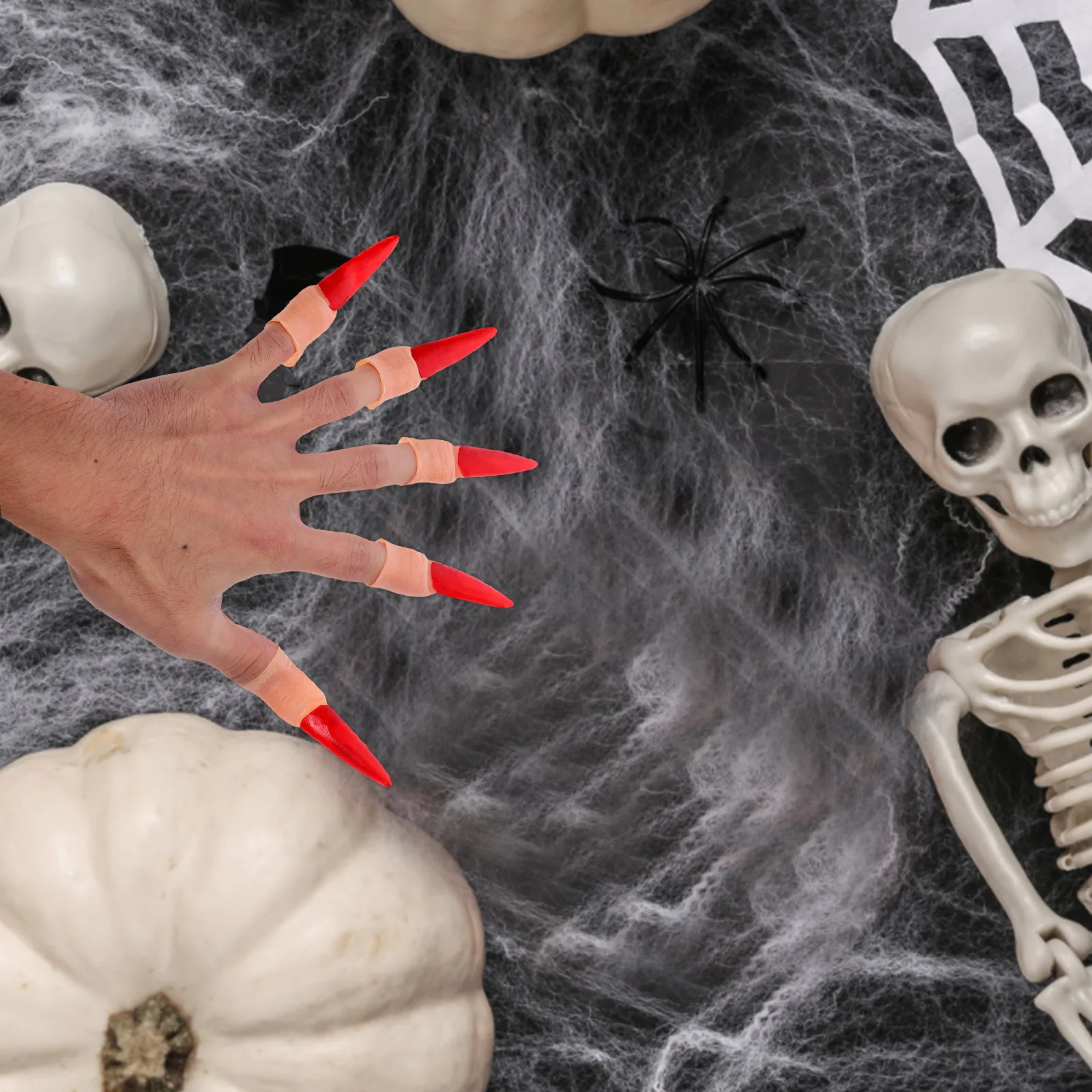 

20pcs Fake Finger Nails Plastic Witches Fingernails Long Halloween Props Red Color Cosplay Scary Party Supplies