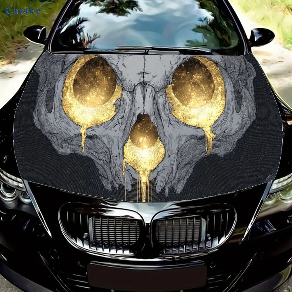 

Skull & Gold Drip,Car Hood Decal, Self-Adhesive Waterproof PVC Car hood Sticker,Car Decoration Scratch Resistant Sticker Protect