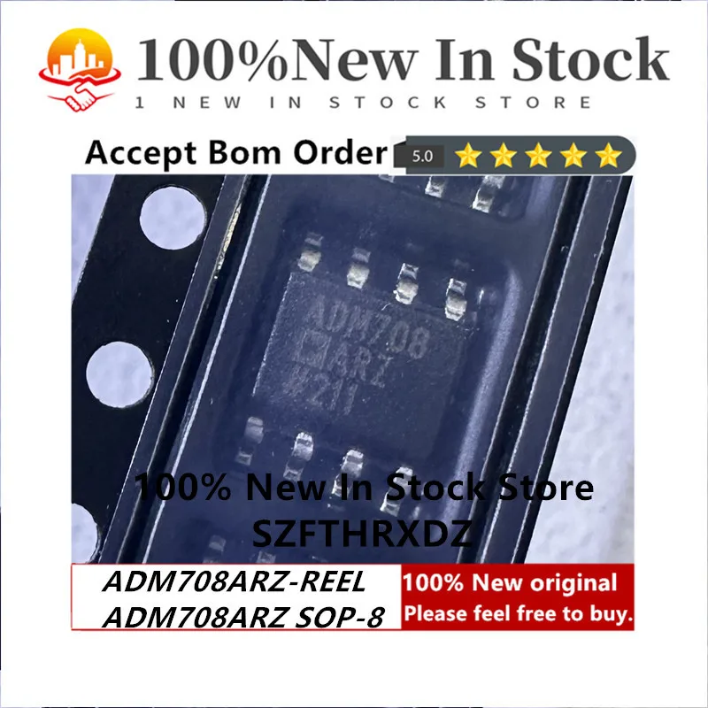 100% NEW ORIGINAL ADM708ARZ-REEL SOP-8 ADM708ARZ SOP8 Processor Supervisor 4.4V 1 Active High/Active Low/Push-Pull 8-Pin SOIC