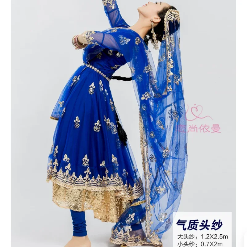Indian Premium Embroidered Double Layered A-Line Anni Dress Stage Performance Costume Saree Women's Wear