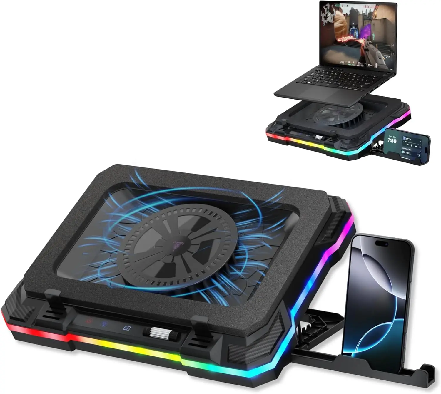 

Gaming Laptop Cooling Pad with RGB, USB Hub, Adjustable Height & Fan Speed for 15.6-19" Laptops