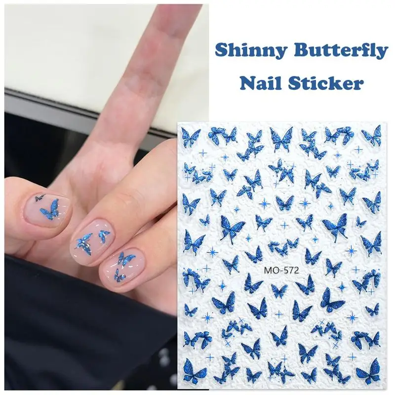 5D Luxury Glitter Blu Viola Farfalla Adesivi per nail art Adesivo autoadesivo vintage Decorazione per unghie Decalcomanie per manicure