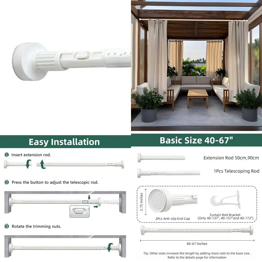 

Регулируемый круглый каркас для душевой занавески, 40-157 дюймов, из углеродистой стали, антикоррозийный, с креплением на натяжение, белый, для ванной комнаты и гардероба