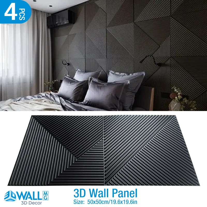 4pcs 50cm 3D wall panel Geometric lines Wood grain 3D wall sticker wallpaper mural diamond design decor tile 90's aesthetic room