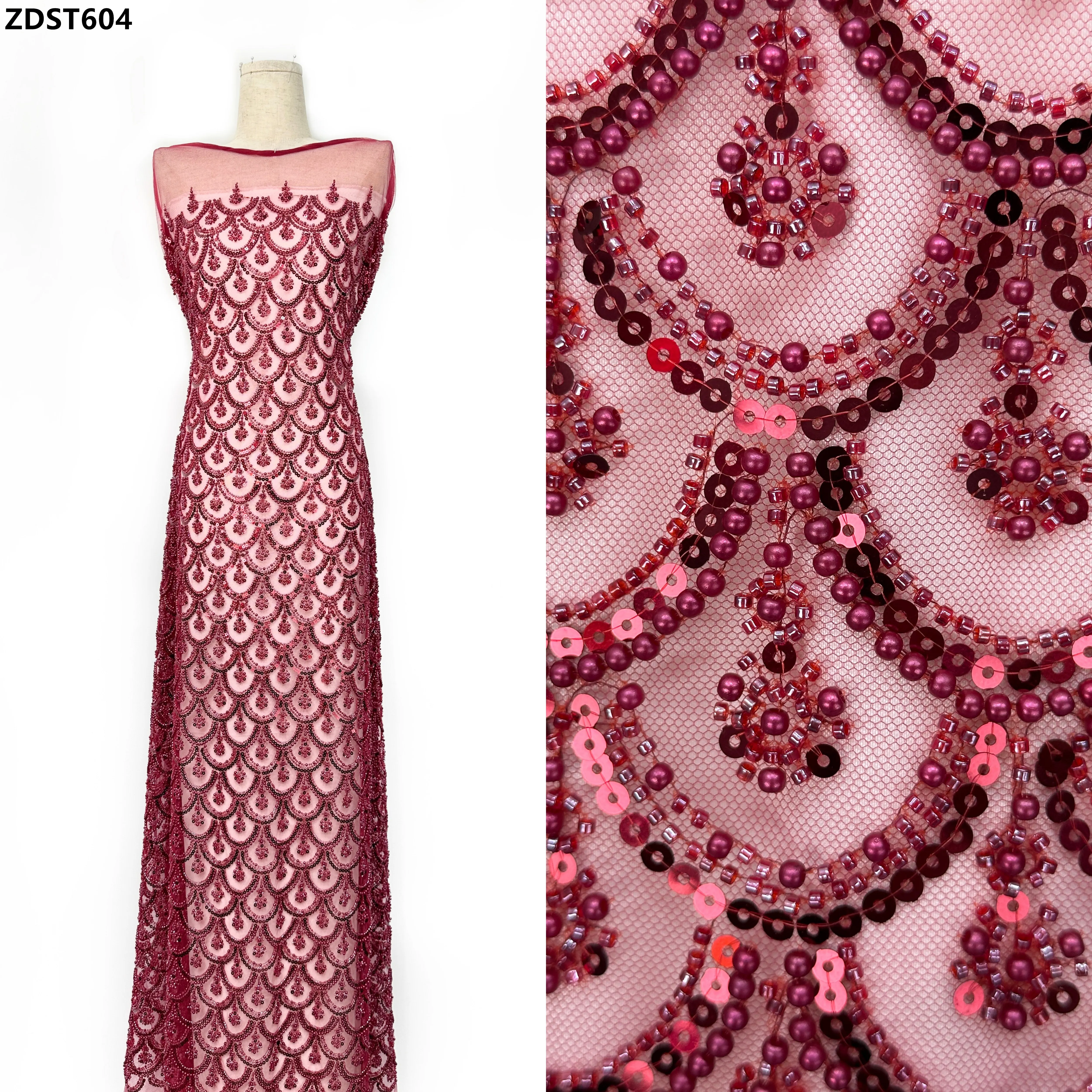 

5Yards African Nigerian Sequins Lace Fabric Handmade Beaded Lace Fabric France Sequins Nigerian For Nigeria Wedding Party Dress