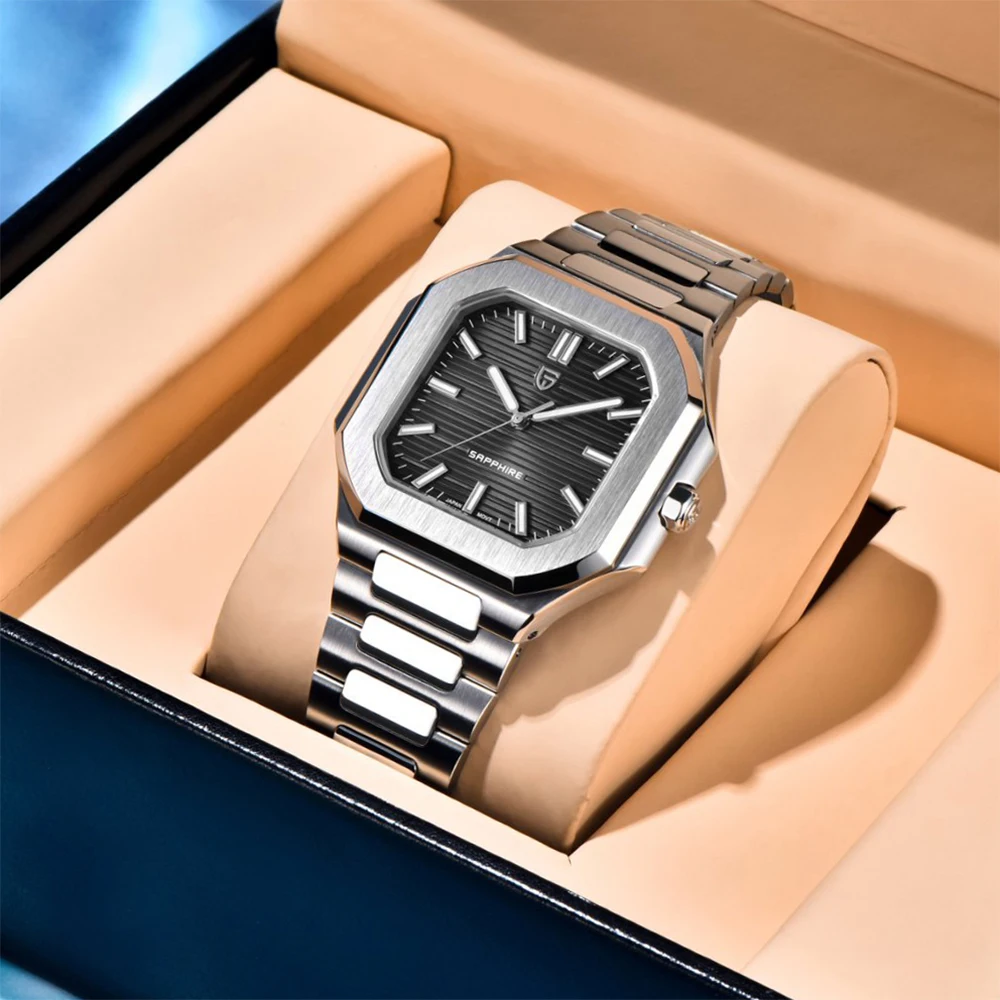 Reloj PAGANI DESIGN cuadrado de moda de cuarzo para hombre, reloj luminoso resistente al agua de acero inoxidable + caja de regalo, reloj Masculino