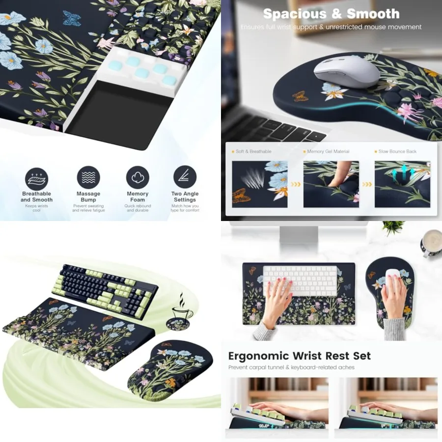 

Ergonomic Mouse Pad and Keyboard Stand Wrist Rest Set, Memory Foam Comfort, Pain Relief for Typing, Office Desk Accessories