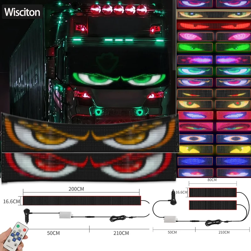 

Светодиодный грузовик, автомобиль, глаз дьявола, большой экран, анимационный узор, освещение, дисплей для лобового стекла, светодиодное пиксельное освещение, прокрутка 12/24 В