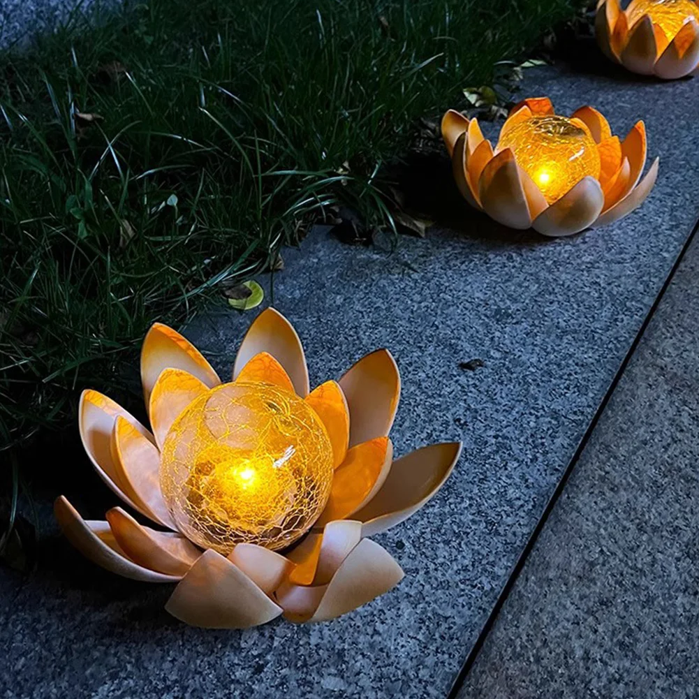 Solar Powered Decorative Cracked Ball Lotus Light 600mAh Crack Glass Ball Flower Lamp Auto On for Home Yard Decor