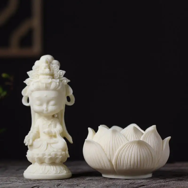 New Q Version Lotus Tathagata Carved Statue Cute Character Model Home Desktop Decoration Accessories Gift Statue