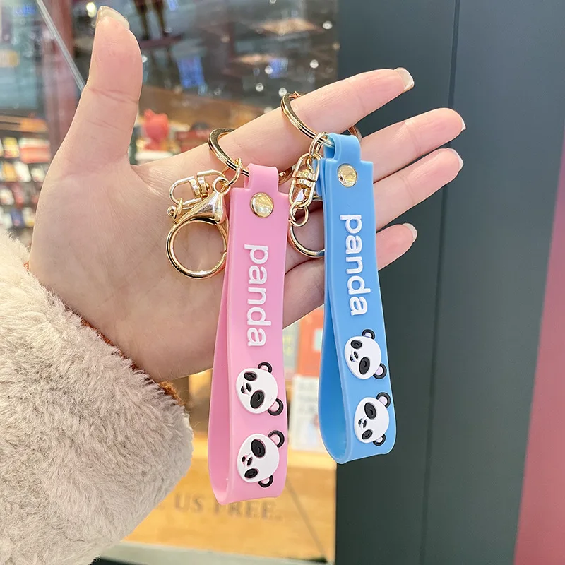 Cute Panda Cartoon Keychain PVC Wristbands Animal Shaped Keyring Couple\'s Holiday Gifts Car Bags Accessories Wholesale