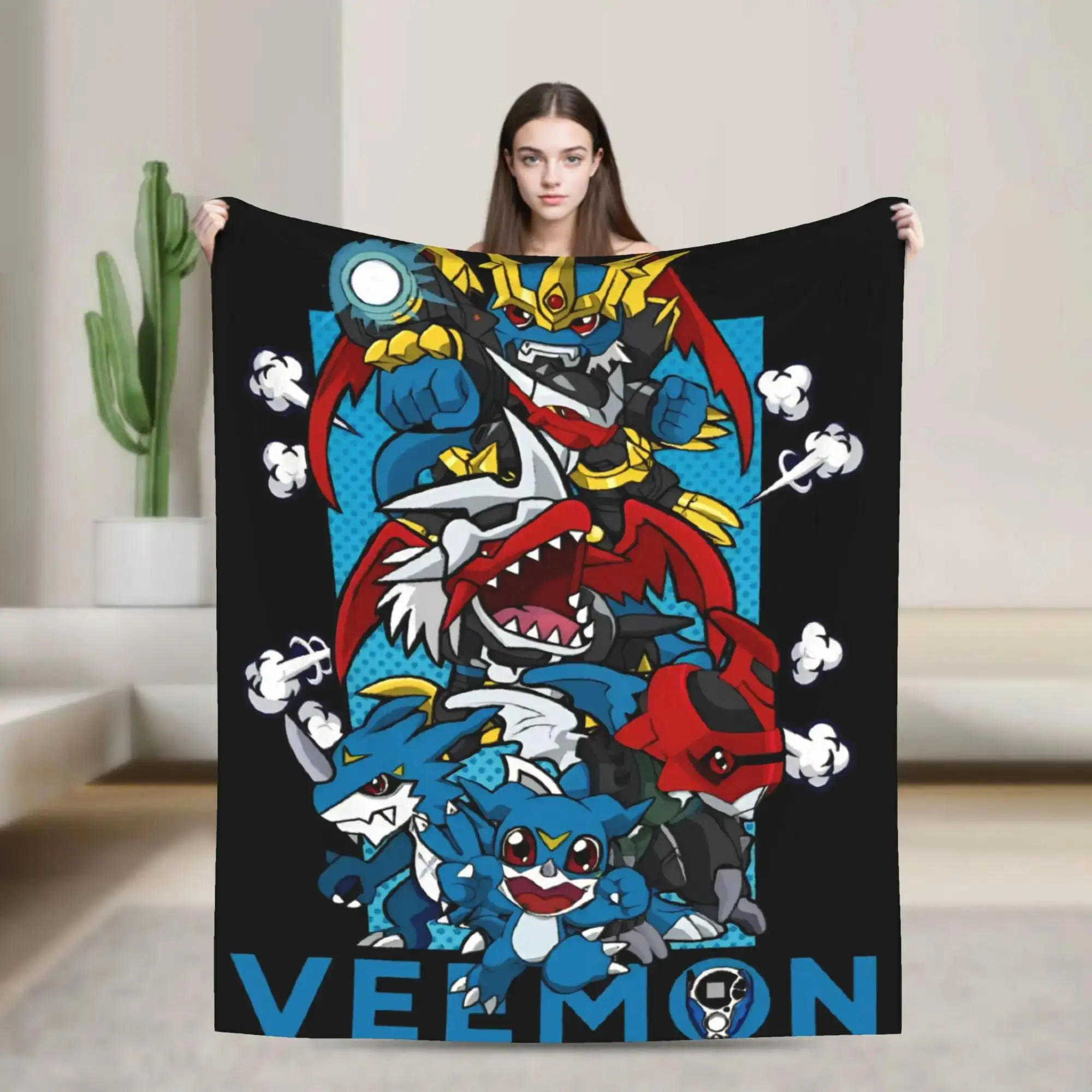 

Теплое плюшевое одеяло Digimon Veemon Evolution для путешествий, офиса, дивана, кресла, фланелевое покрывало, чехол для дивана-кровати, мягкое и удобное