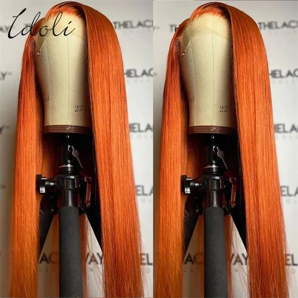 Peluca de encaje frontal de jengibre para mujer, cabello humano ondulado, peluca de encaje HD 13x6, pelucas de encaje transparente de color liso