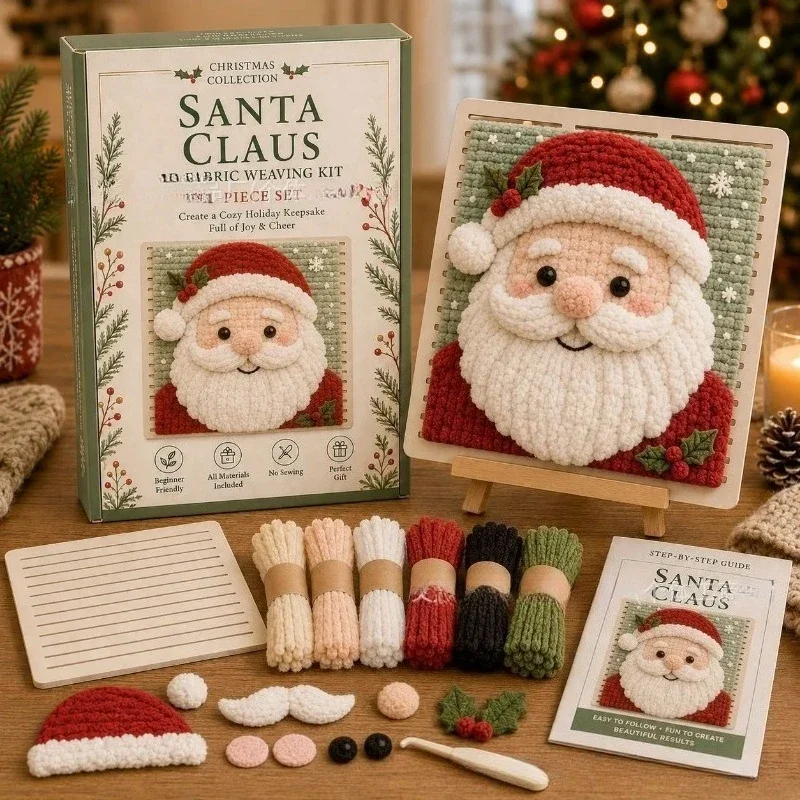 1Set Santa Claus 3D Knitting DIY Craft Kit Beginner Friendly Christmas Desktop Wall Ornament Holiday Home Decoration Gift