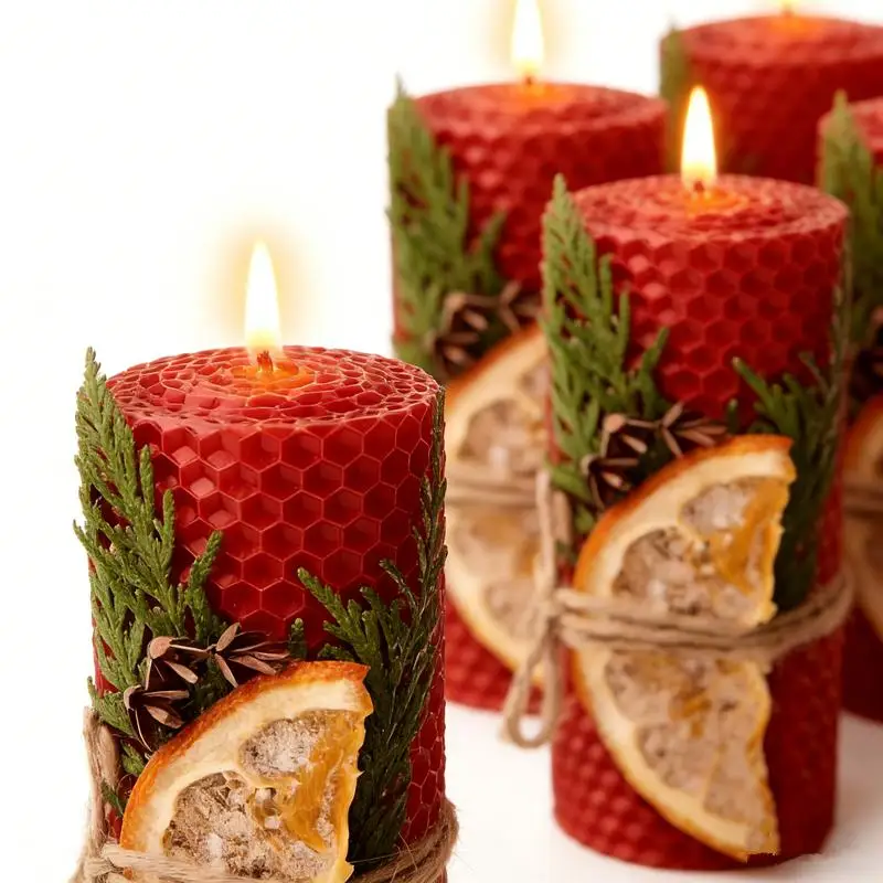 Natural and Beautiful! Hand-Rolled Beeswax Candles with the Scent of cedar and Orange. My Home Smells like a Winter Wonderland, Cozy Home Vibes, Festive Atmosphere, Handmade Gifts.