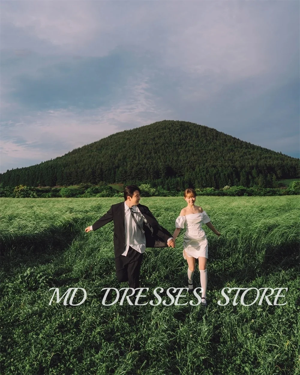 シングル半袖ウェディングドレス,空中ブランコ,裸の肩,錯覚,韓国の写真撮影