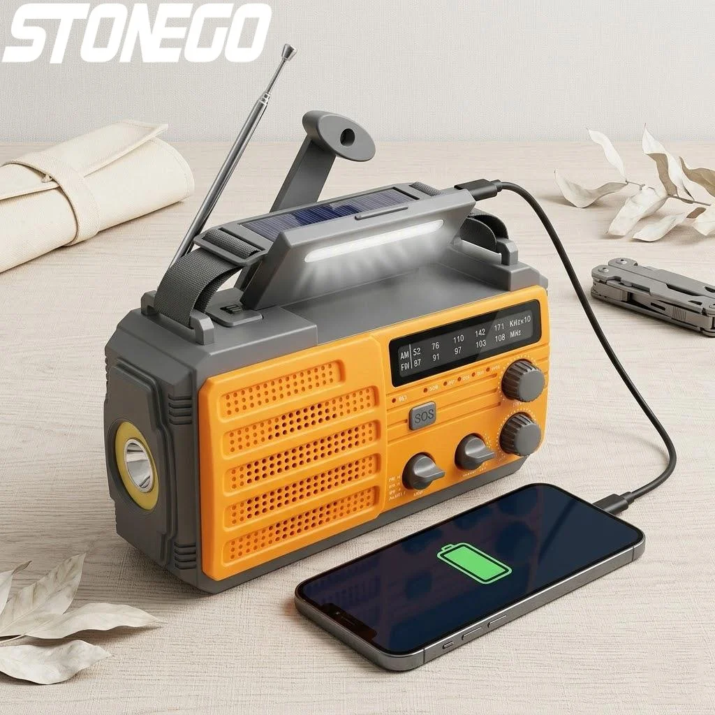 

Rechargeable Hand Crank Solar LED Flashlight Emergency Radio Multifunctional Reading Light for Disaster Safety