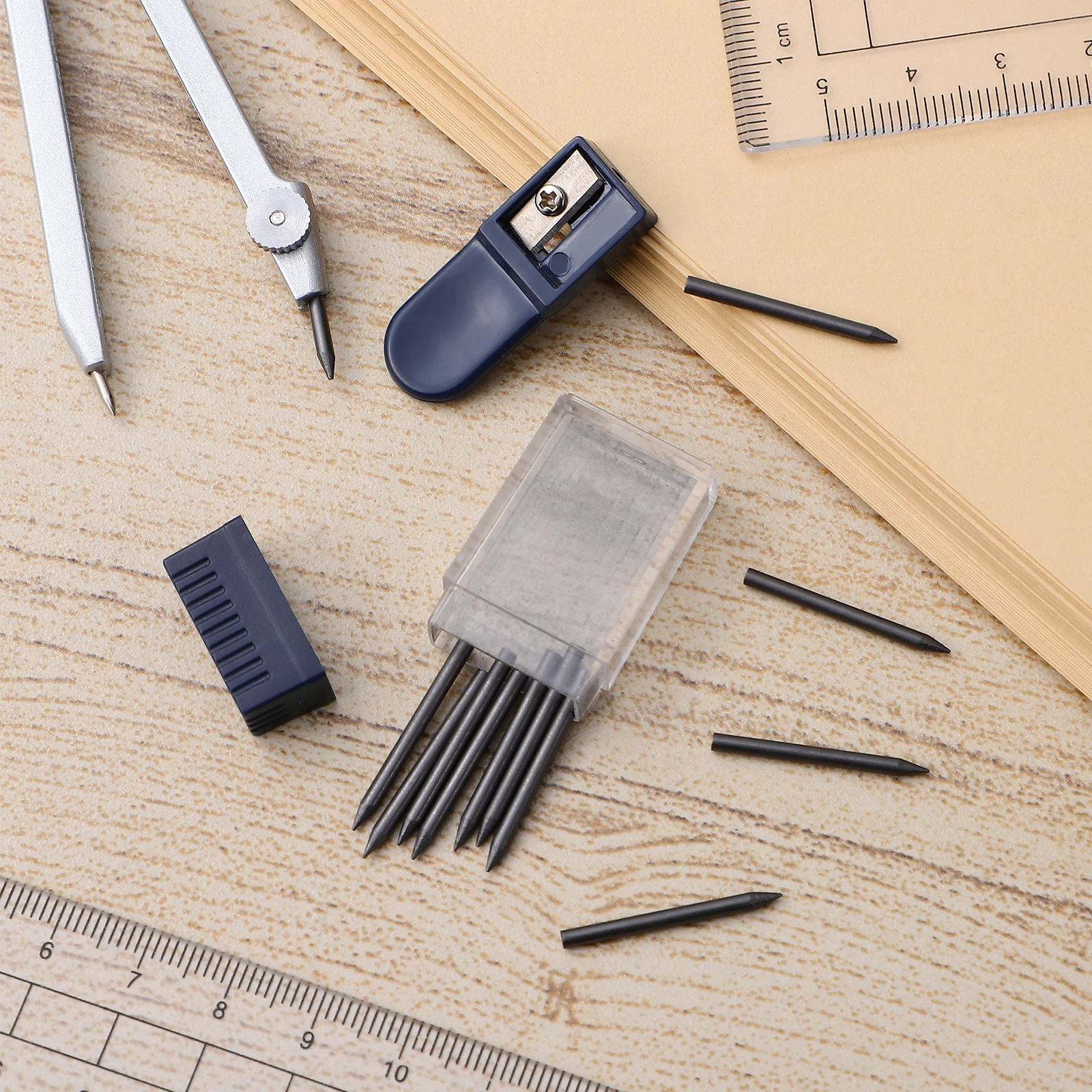 2mm Compass Core Refills 25mm Long for Drawing Tools Pencil Lead Stationery Plastic Tube Storage Fits All Drafting Compasses
