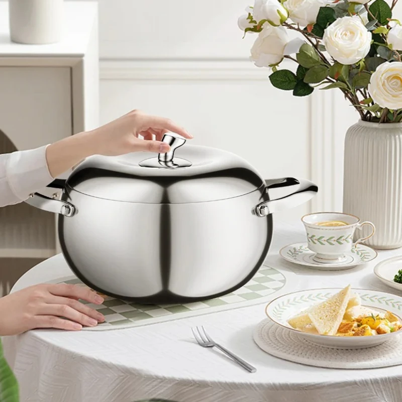 

‌Stainless Steel Apple Pot, Thickened Stew Pot for Gas & Induction Non-Stick Coating Free Durable Cooking Pot with Lid, Home Use