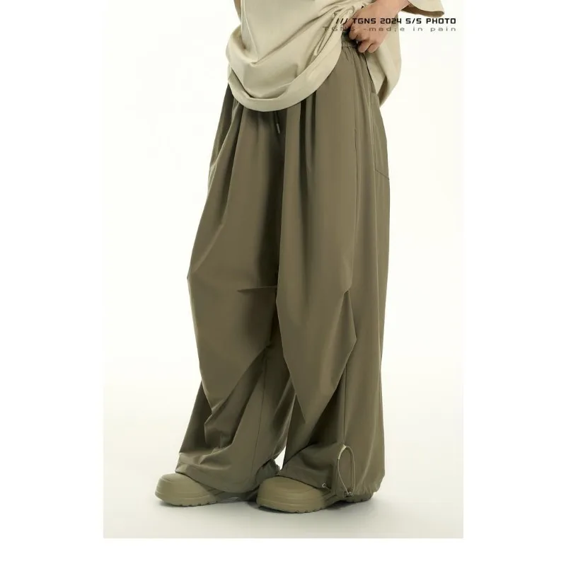 

New Hong Kong Style Casual Paratrooper Pants Solid Spring Summer Overalls Retro Loose Versatile Fashion Sports Trousers
