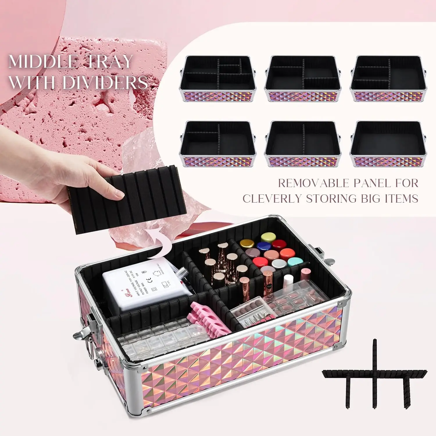 Maletín de maquillaje con ruedas, maletín de maquillaje con ruedas, maletín de maquillaje extra grande con 4 bandejas, carrito de maquillaje con ruedas y cierres, maletín de maquillaje portátil, carrito para herramientas de peluquería y manicura, carrito desmontable 3 en 1, maletín de maquillaje con ruedas, carrito de belleza.
