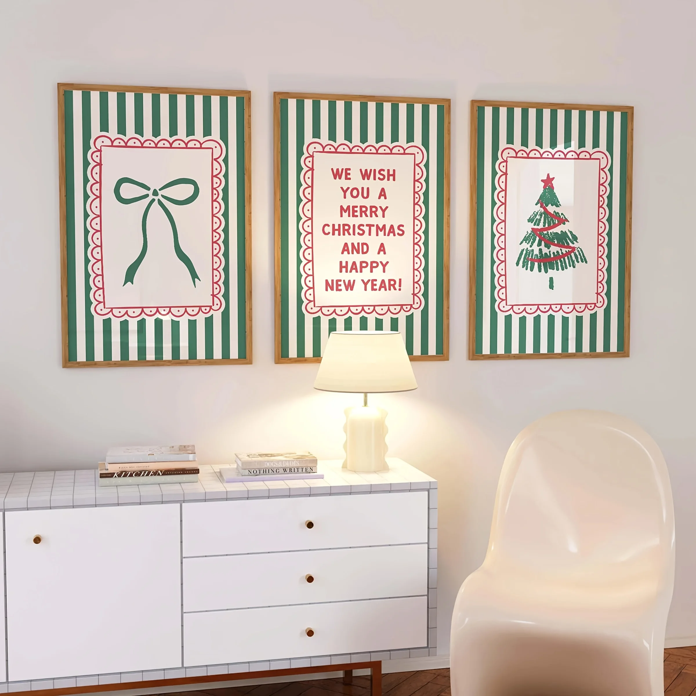 3pcs/Set Modern Minimalist Christmas Wall Art - Frameless Neutral Abstract Holiday Canvas Poster for Living Room & Bedroom Decor