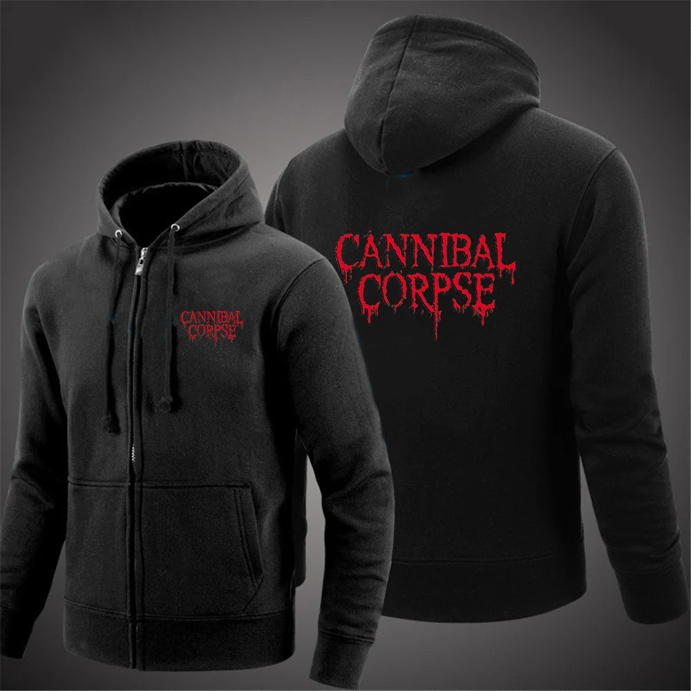 2024 Spring Autumn Men's Cannibal Corpse Logo Print Solid Color Popular Long Sleeve Comfortable Zipper Drawstring Hooded Hoodies