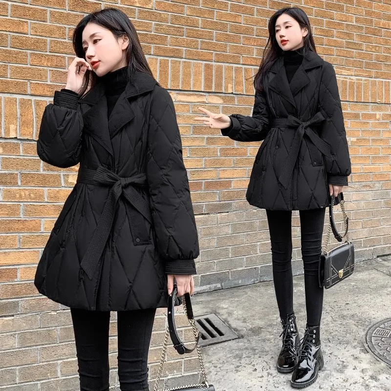 

Женское хлопковое пальто Bla, новинка 2024, облегающее пальто миди, костюм с воротником и ромбовидным узором, длинное зимнее пальто Sve