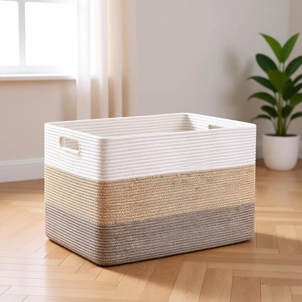 

Large Cotton Rope Basket for Nursery, Living Room Storage, and Toy Organizer - 25x16x16 Gradient Yellow