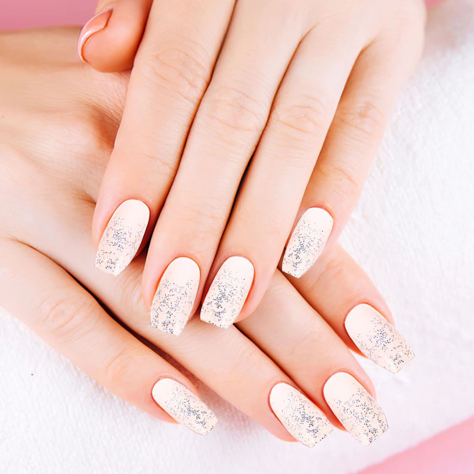 

24pcs Glitter Press On Nails Fake Long False Nails Kit For Women Pvc Full Cover Nail Tips Sparkle Decorative Manicure At Home