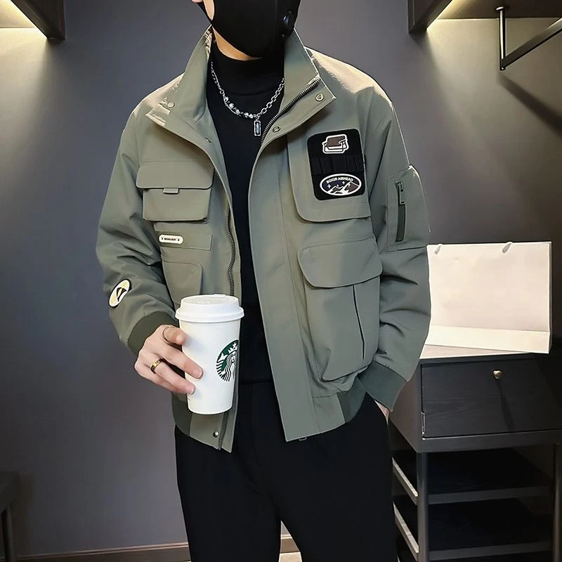 2025 primavera otoño chaqueta informal con cuello levantado Premium para hombre estilo informal de moda ropa de trabajo versátil prendas de vestir exteriores de moda