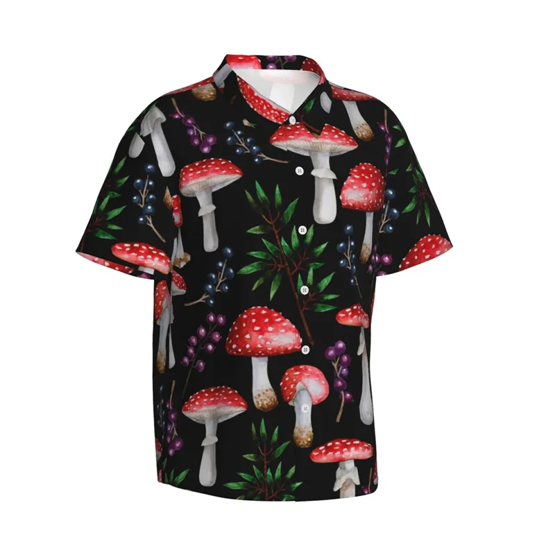 Cool Hawaiian Men'S Shirts Forests Mushroom Print Short Sleeve Shirts Fashion Vacation Beach Women Kid Street Floral Tops Clothe